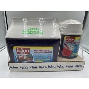 Set 2 Vintage Igloo Little Playmate Fliptop Cooler & 1/2 Gallon Jug Purple Green